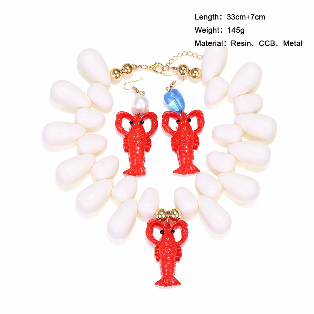 Resin Lobster Statement Necklace Set thumbnail 1
