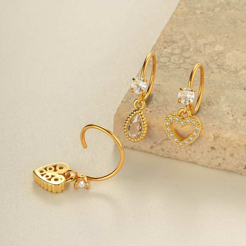 1 Piece Cross Copper Gold Color Zircon Nose Ring thumbnail 3