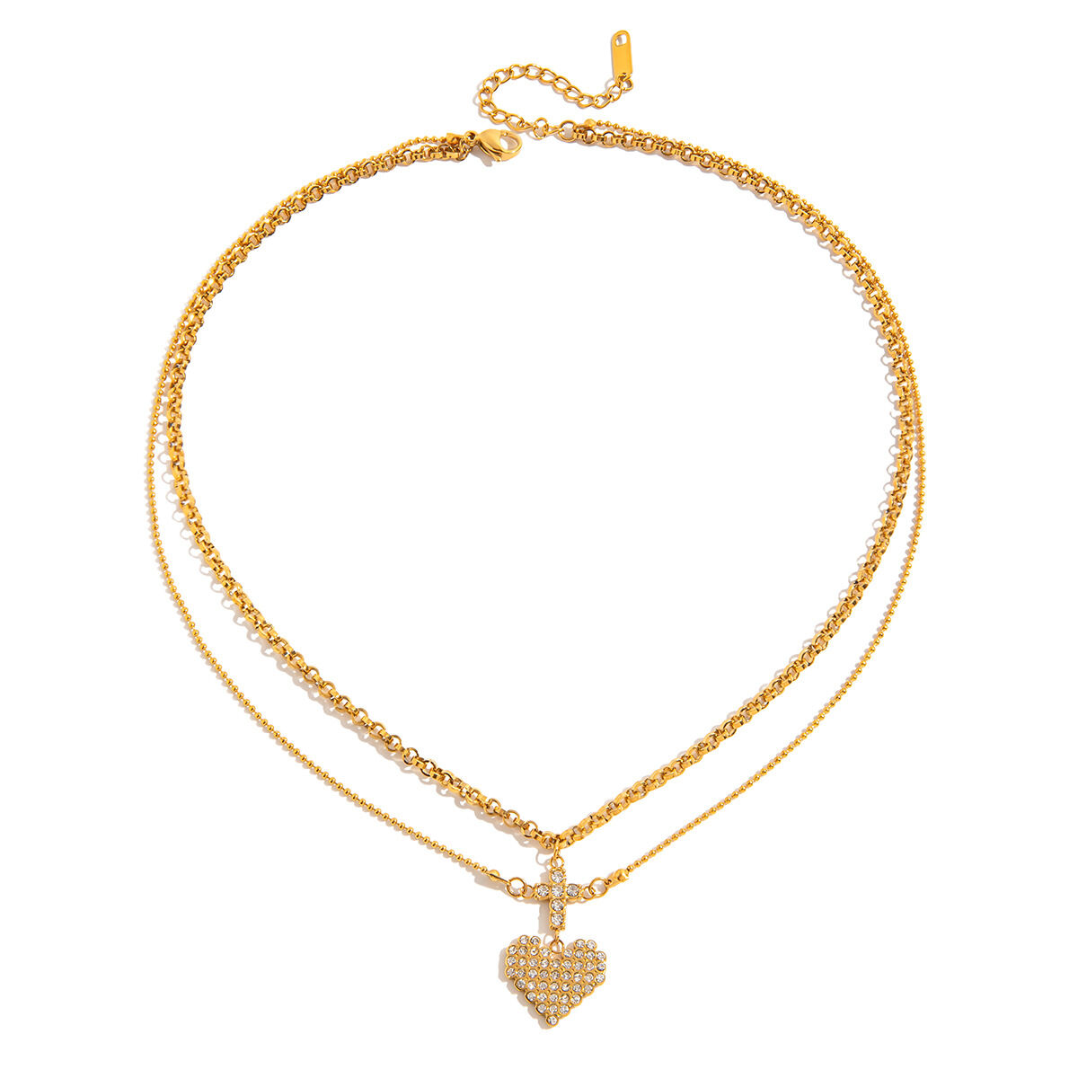 1 Piece Romantic Heart Stainless Steel Waterproof Gold Color Women's Layered Necklaces - 1