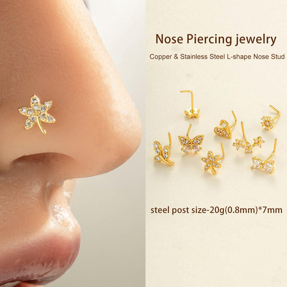 1 Piece Heart Copper Gold Color  Zircon Nose Stud thumbnail 4