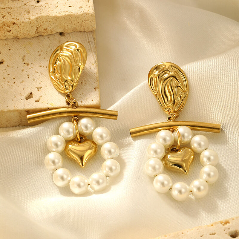 1 Pair Romantic Series Retro Heart Stainless Steel Waterproof  Gold Color  Beads Earrings thumbnail 3