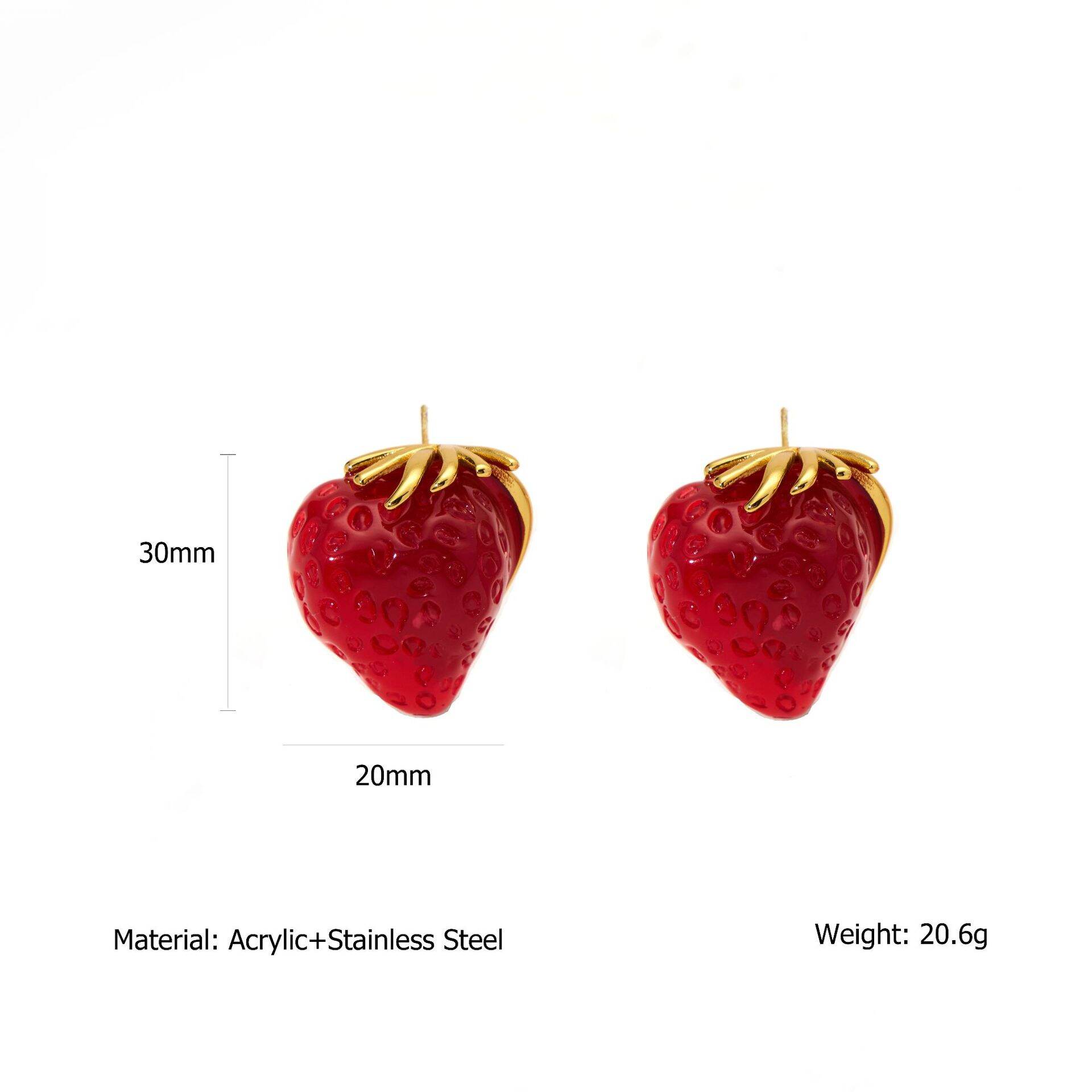 1 Pair Romantic Strawberry Acrylic Gold Color Women's Stud Earrings thumbnail 1