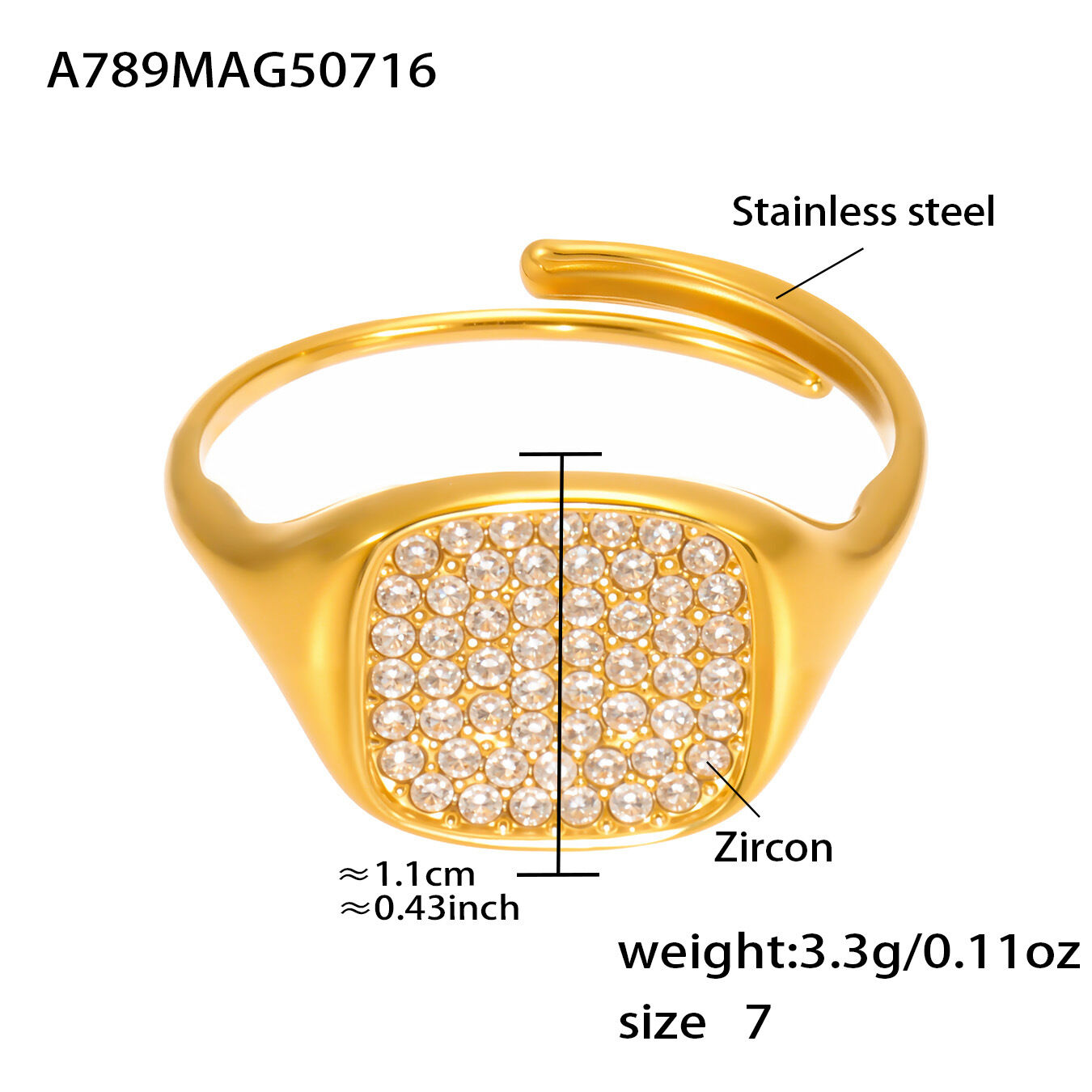 1 Piece Minimalist Geometric Stainless Steel Waterproof Zircon Women's Gemstone Rings