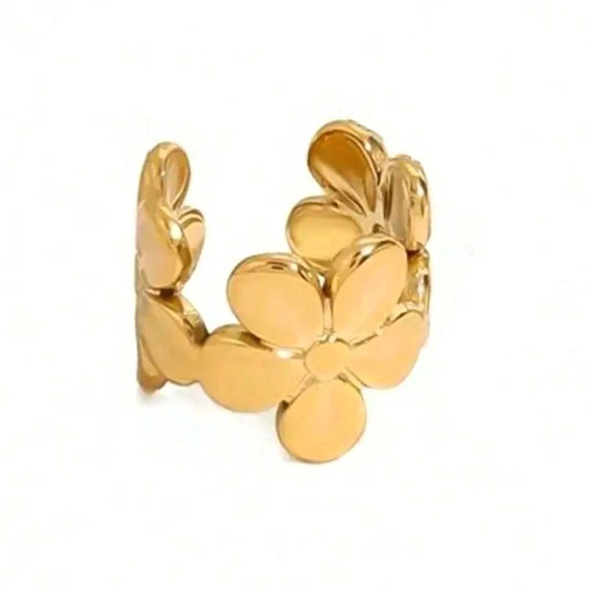 1 Piece  Simple Flower Stainless Steel Waterproof  Gold Color  Women's Ear Cuffs thumbnail 1