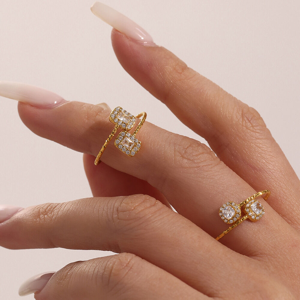 1 Piece Luxurious Heart Stainless Steel Waterproof Gold Color Women's Gemstone Rings thumbnail 5