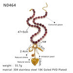 1 Piece Retro Heart Stainless Steel Waterproof Gold Color Beaded Necklace thumbnail 2