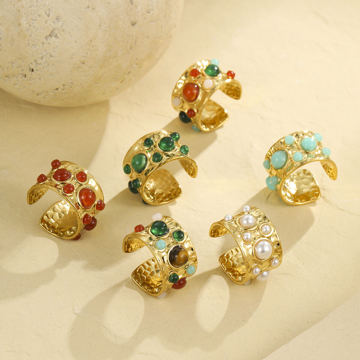 1 Piece Natural Stone Stainless Steel  Gold Color  Gemstone Ring thumbnail 2