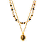1 Piece Classic Oval Natural Stone Stainless Steel Waterproof Gold Color Women's Beaded Necklaces thumbnail 4