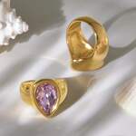 1 Piece Romantic Droplet Stainless Steel Waterproof Gold Color Zircon Women's Gemstone Rings thumbnail 6