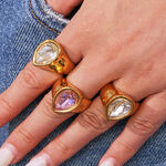 1 Piece Romantic Droplet Stainless Steel Waterproof Gold Color Zircon Women's Gemstone Rings thumbnail 3