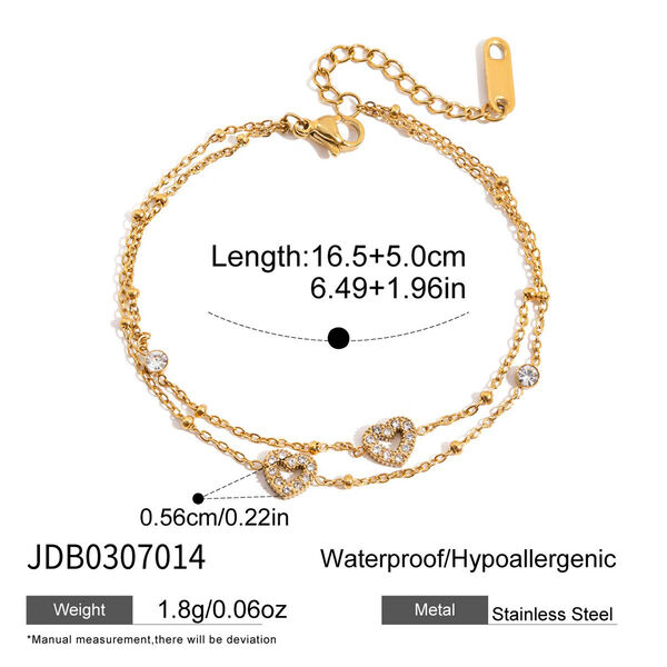 1 Piece Luxurious Heart Stainless Steel Waterproof Gold Color Women's Chain Bracelets - 1