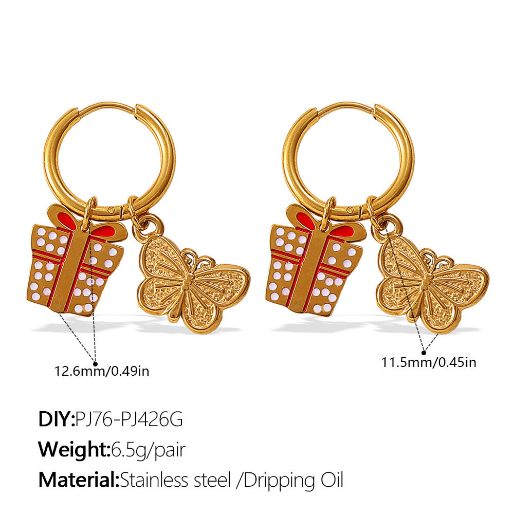 1 Pair Christmas Stainless Steel Waterproof Gold Color Drop Earrings thumbnail 1
