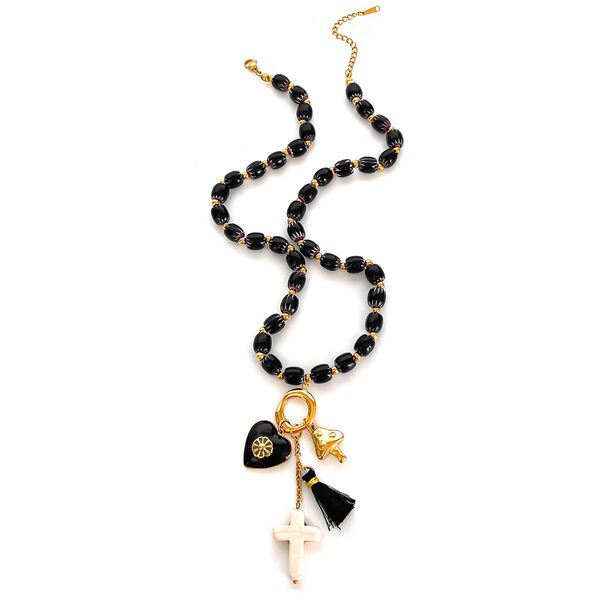 1 Piece Retro Heart Stainless Steel Waterproof Beaded Necklace - 1