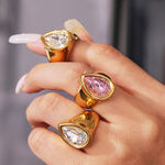 1 Piece Romantic Droplet Stainless Steel Waterproof Gold Color Zircon Women's Gemstone Rings thumbnail 4