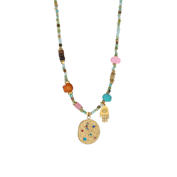 1 Piece Colorful Natural Stone Beads Stainless Steel Waterproof Gold Color Women's Beaded Necklaces - 1