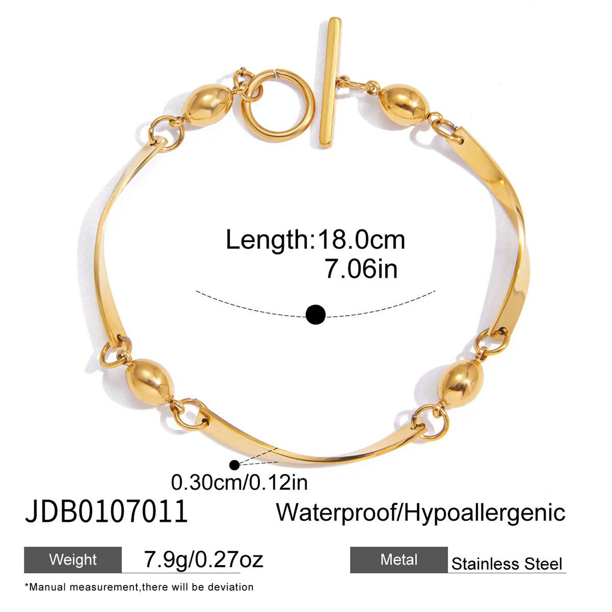 1 Piece Modern Wavy Line Stainless Steel Waterproof Gold Color Women's Chain Bracelets thumbnail 2