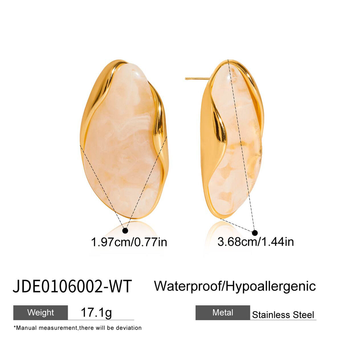 1 Pair Retro Irregular Shape Resin Gold Color Women's Stud Earrings