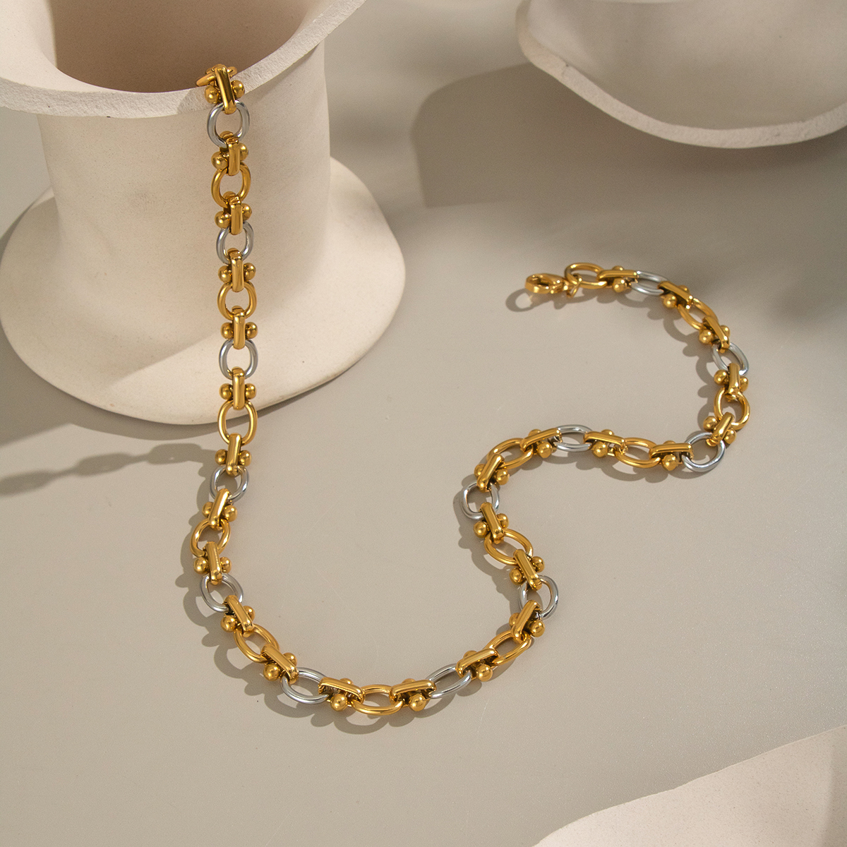 Mixed Gold Color And Silve Stainless Steel Waterproof Chain Necklace Set thumbnail 4