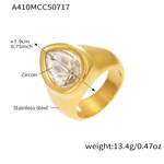 1 Piece Romantic Droplet Stainless Steel Waterproof Gold Color Zircon Women's Gemstone Rings thumbnail 1