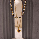 1 Piece Classic Oval Natural Stone Stainless Steel Waterproof Gold Color Women's Beaded Necklaces thumbnail 5