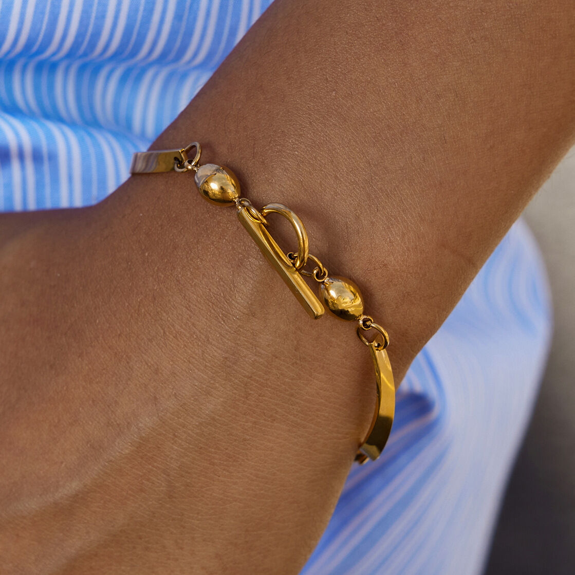 1 Piece Modern Wavy Line Stainless Steel Waterproof Gold Color Women's Chain Bracelets thumbnail 3