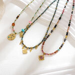 1 Piece Colorful Natural Stone Beads Stainless Steel Waterproof Gold Color Women's Beaded Necklaces thumbnail 3