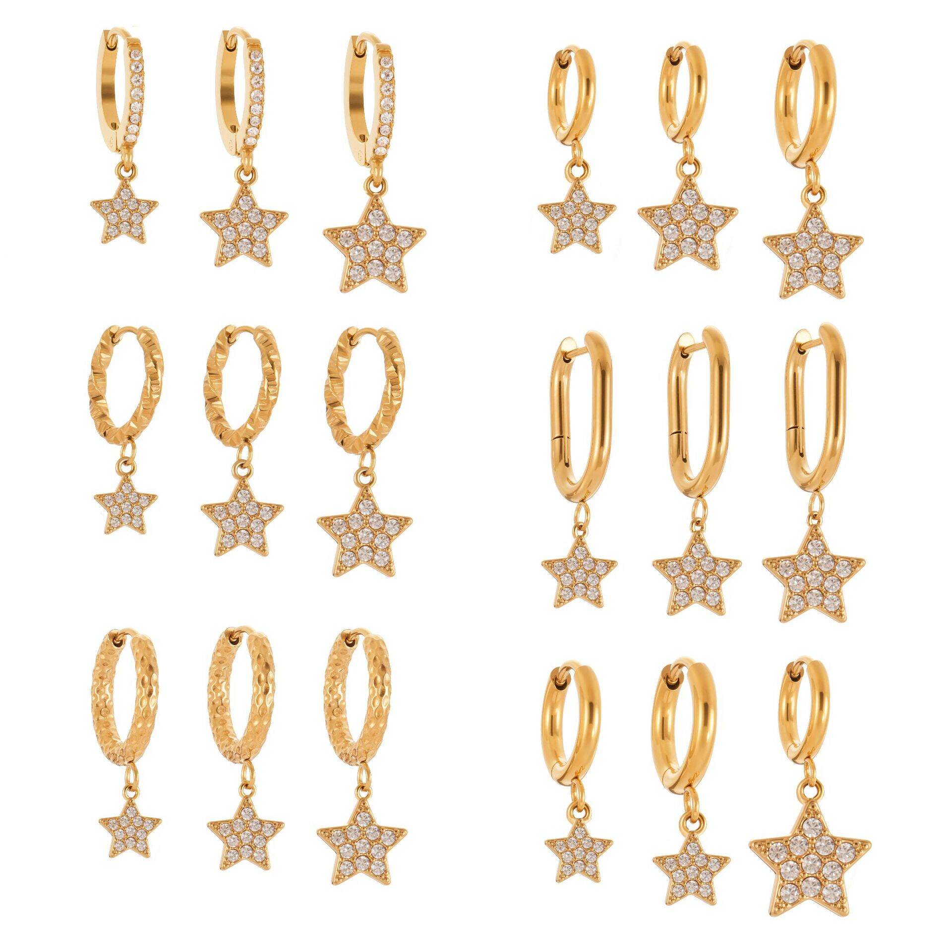 1 Pair Luxurious Star Shape Stainless Steel Waterproof Gold Color Zircon Women's Drop Earrings thumbnail 6