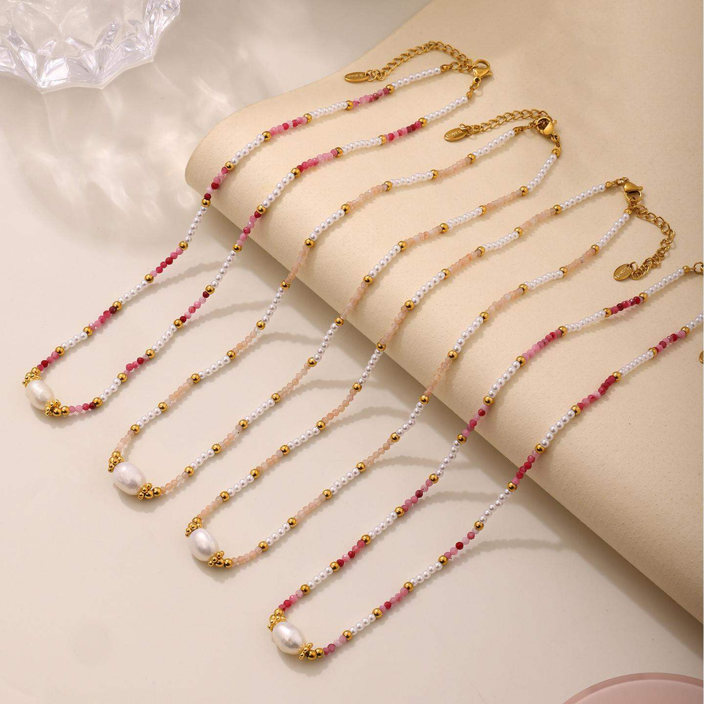 1 Piece Classic Stainless Steel Waterproof Gold Color Natural Stone Women's Beaded Necklaces thumbnail 7