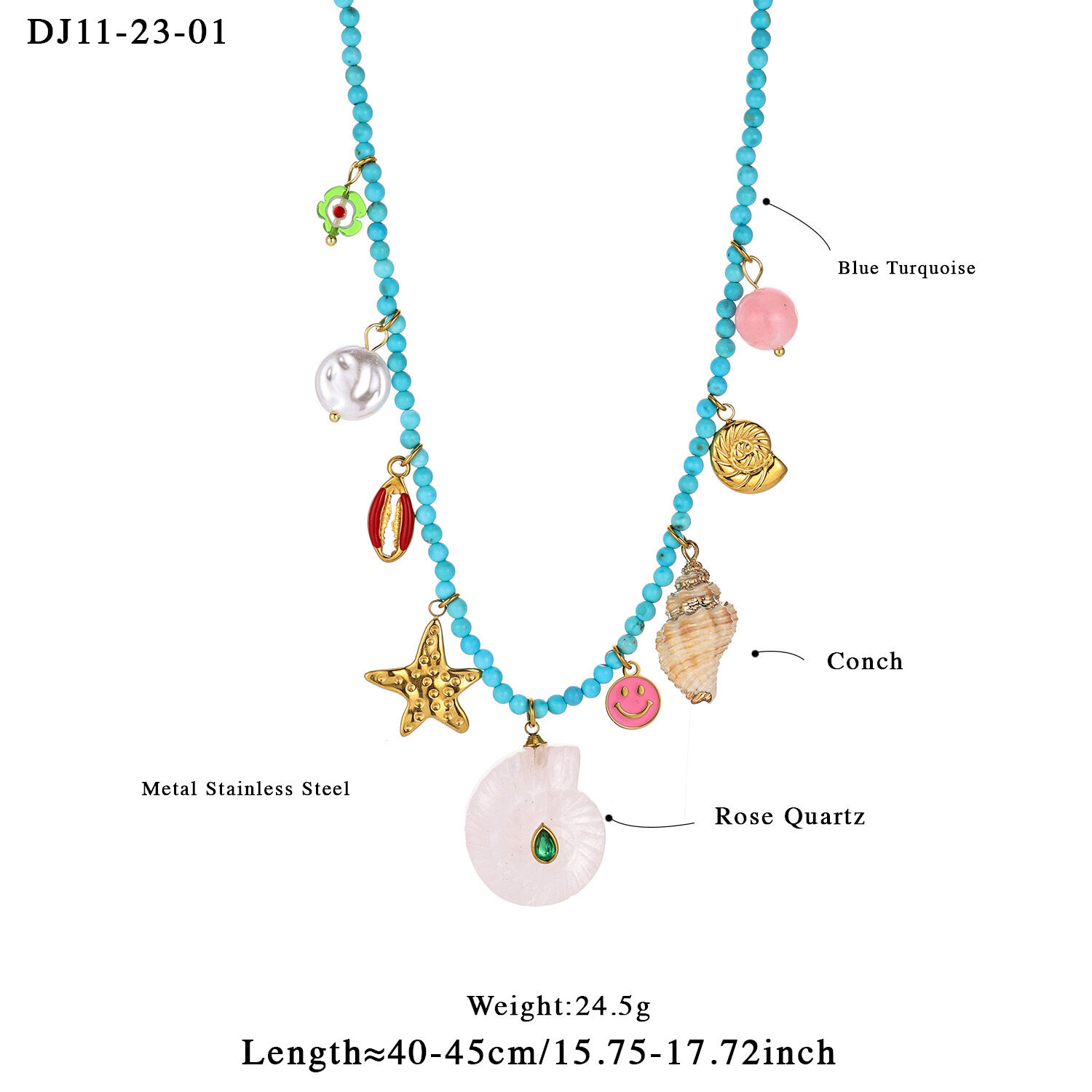 1 Piece Romantic Shell Stainless Steel Waterproof Gold Color Natural Stone Women's Beaded Necklaces thumbnail 2
