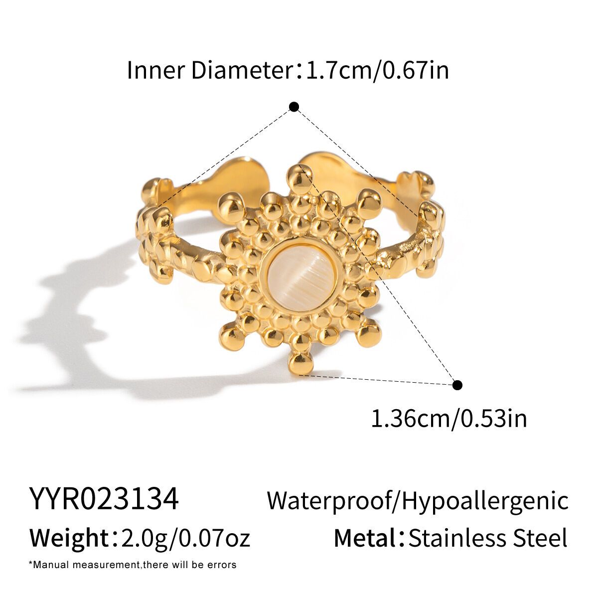 1 Piece Elegant Flower Stainless Steel Waterproof Natural Stone Women's Gemstone Rings - 1