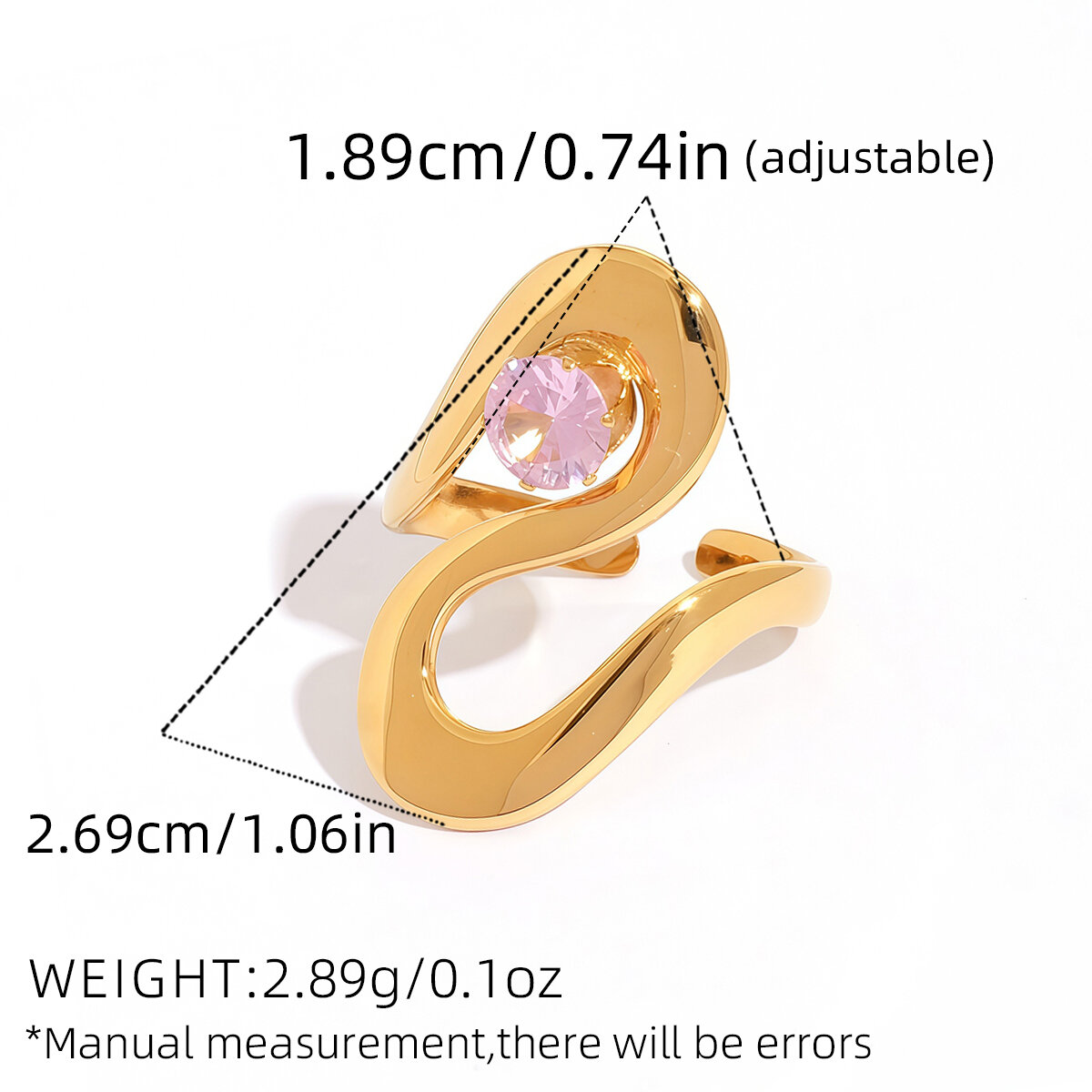 1 Piece Light Luxury Irregular Shape Stainless Steel Waterproof Zircon Women's Statement Rings thumbnail 2