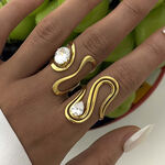 1 Piece Casual Irregular Shape Stainless Steel Waterproof Gold Color Zircon Statement Rings thumbnail 10