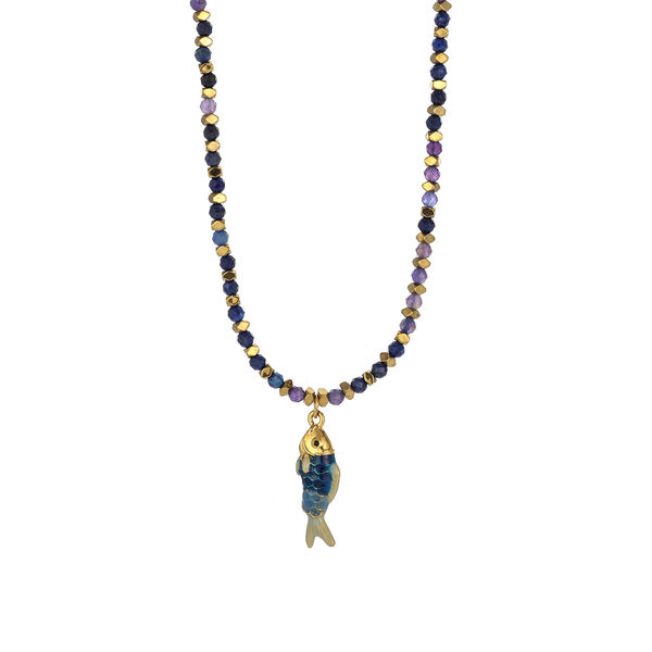 1 Piece Vintage Fish Stainless Steel Waterproof Gold Color Natural Stone Women's Beaded Necklaces - 1