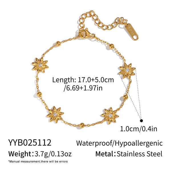 Flower Stainless Steel Waterproof Gold Color Necklace Set - 1
