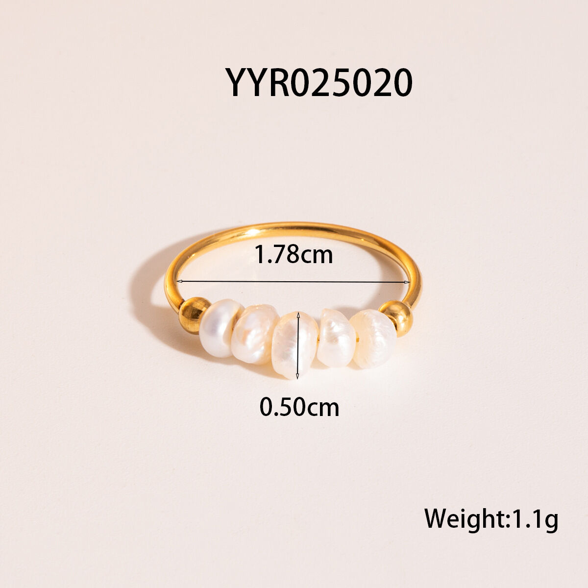 1 Piece Daily Circle Stainless Steel Waterproof Gold Color Pearl Beaded Rings - 1