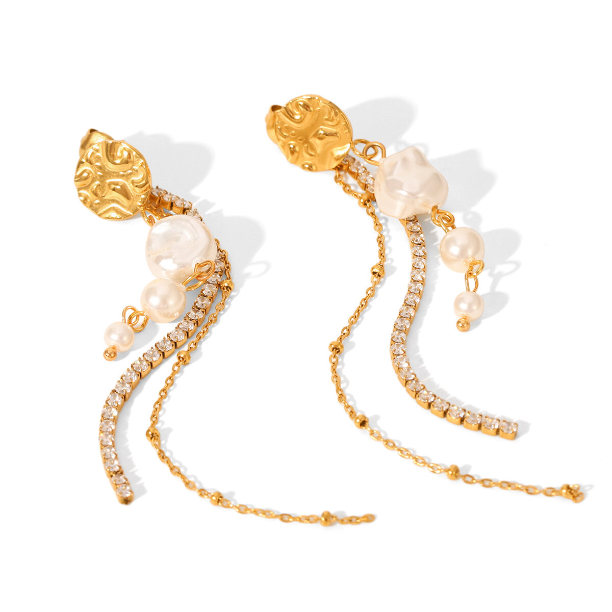 1 Pair Simple  Daily Tassel Stainless Steel Waterproof  Gold Color  Women's Beads Earrings