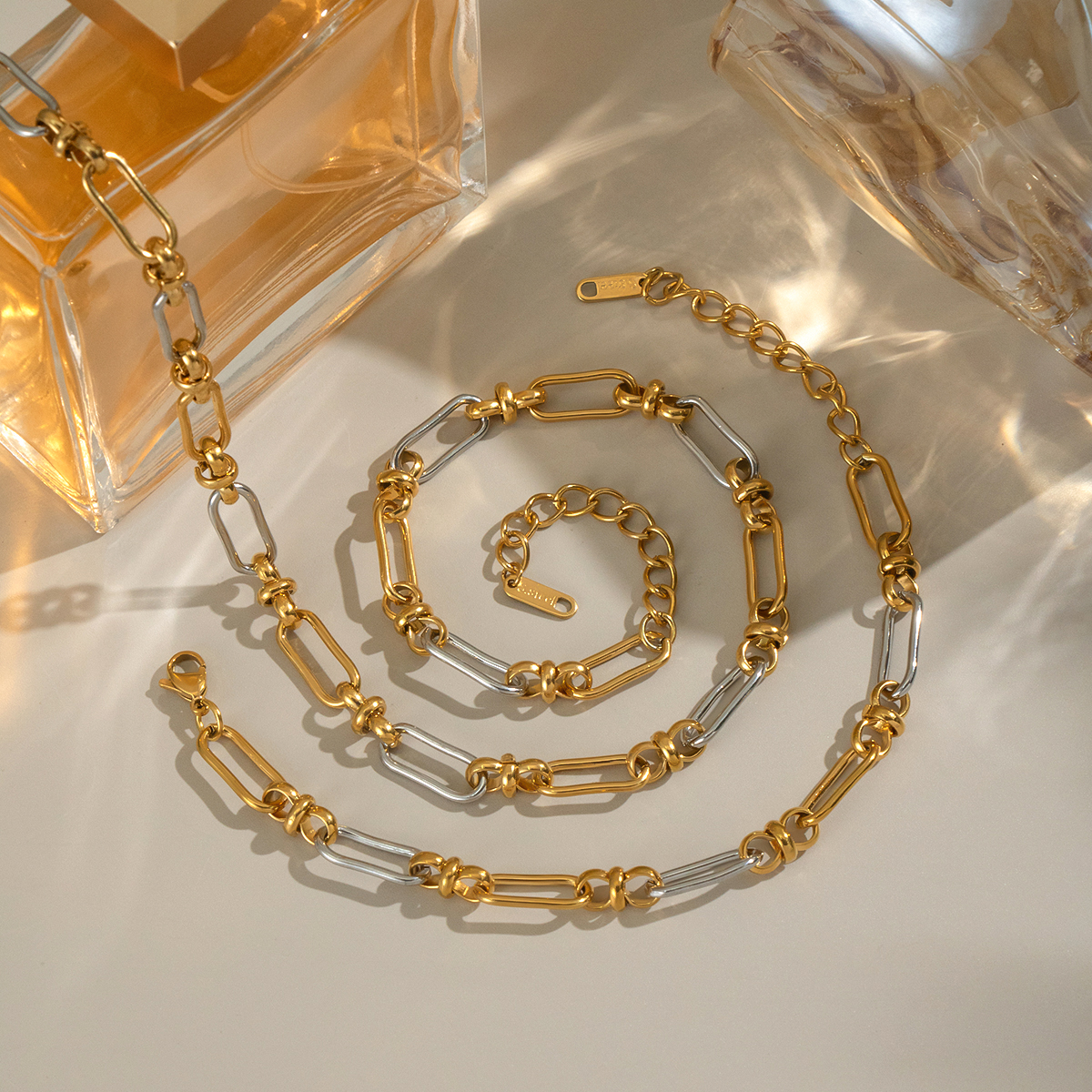 Mixed Gold Color And Silve Stainless Steel Waterproof Necklace Set thumbnail 2