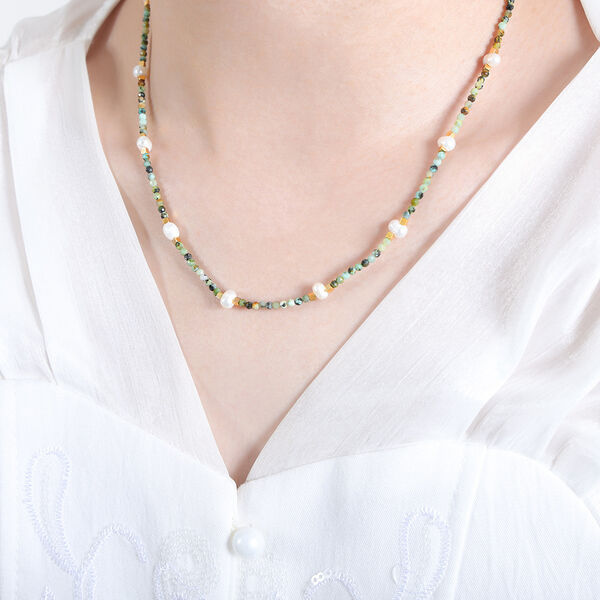 1 Piece Classic Beads Stainless Steel Waterproof Gold Color Natural Stone Women's Beaded Necklaces - 1