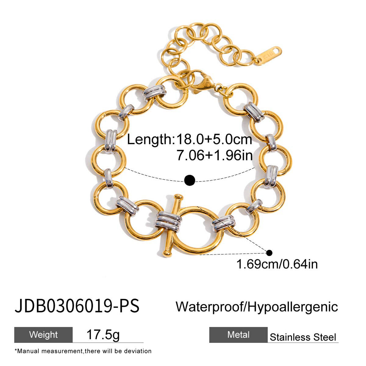 1 Piece Mixed Gold Color And Silver Colors Stainless Steel Waterproof Women's Chain Bracelets - 1