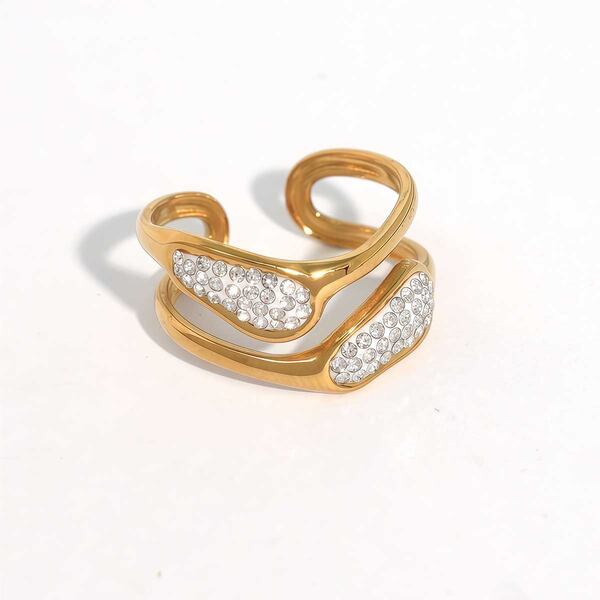 1 Piece Simple Irregular Shape Stainless Steel Waterproof Gold Color Statement Rings - 1