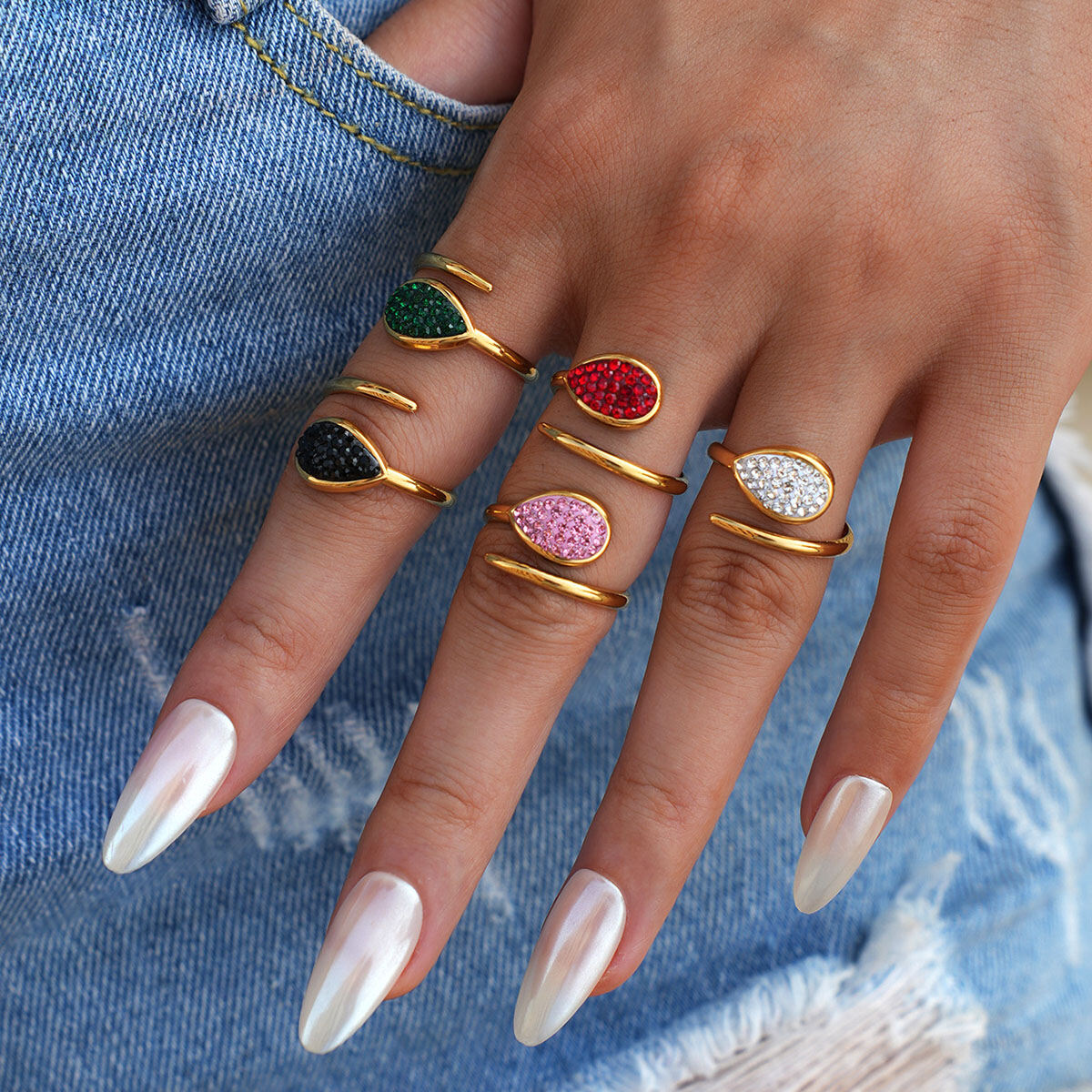 1 Piece Casual Droplet Irregular Shape Stainless Steel Waterproof Women‘s Statement Rings thumbnail 5