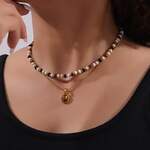1 Piece Classic Oval Natural Stone Stainless Steel Waterproof Gold Color Women's Beaded Necklaces thumbnail 7