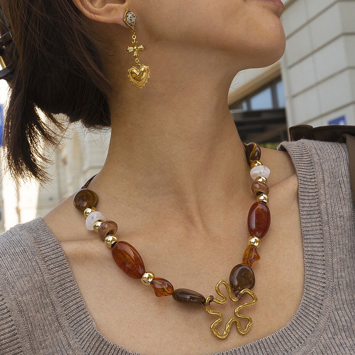 1 Piece Flower Shape Stainless Steel Waterproof Acrylic Beaded Necklace thumbnail 2