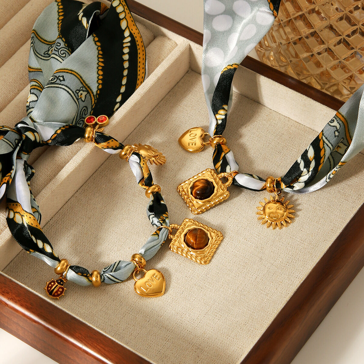 1 Piece Gold Color Natural Stone Fabric Necklaces Set 2