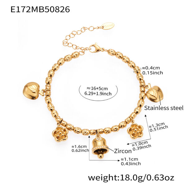1 Piece Luxurious Heart Stainless Steel Waterproof Gold Color Zircon Women's Charm Bracelets - 1
