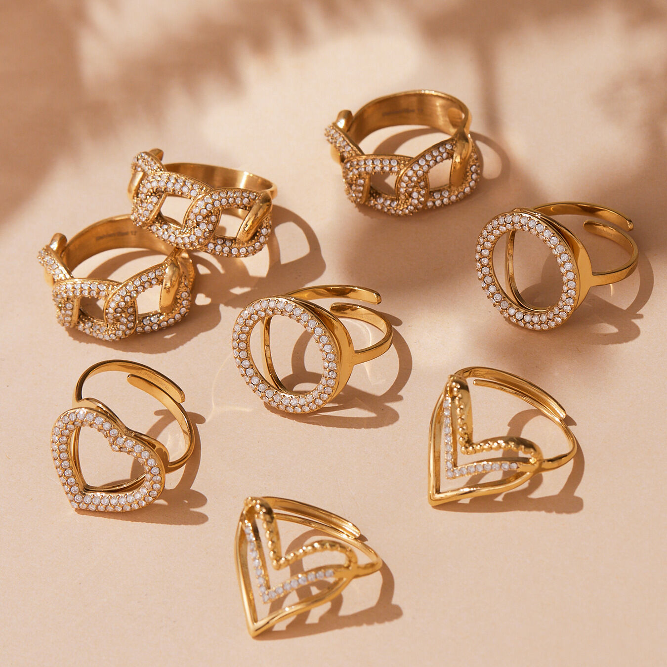 1 Piece Luxurious Heart Stainless Steel Waterproof Gold Color Zircon Women's Gemstone Rings 2