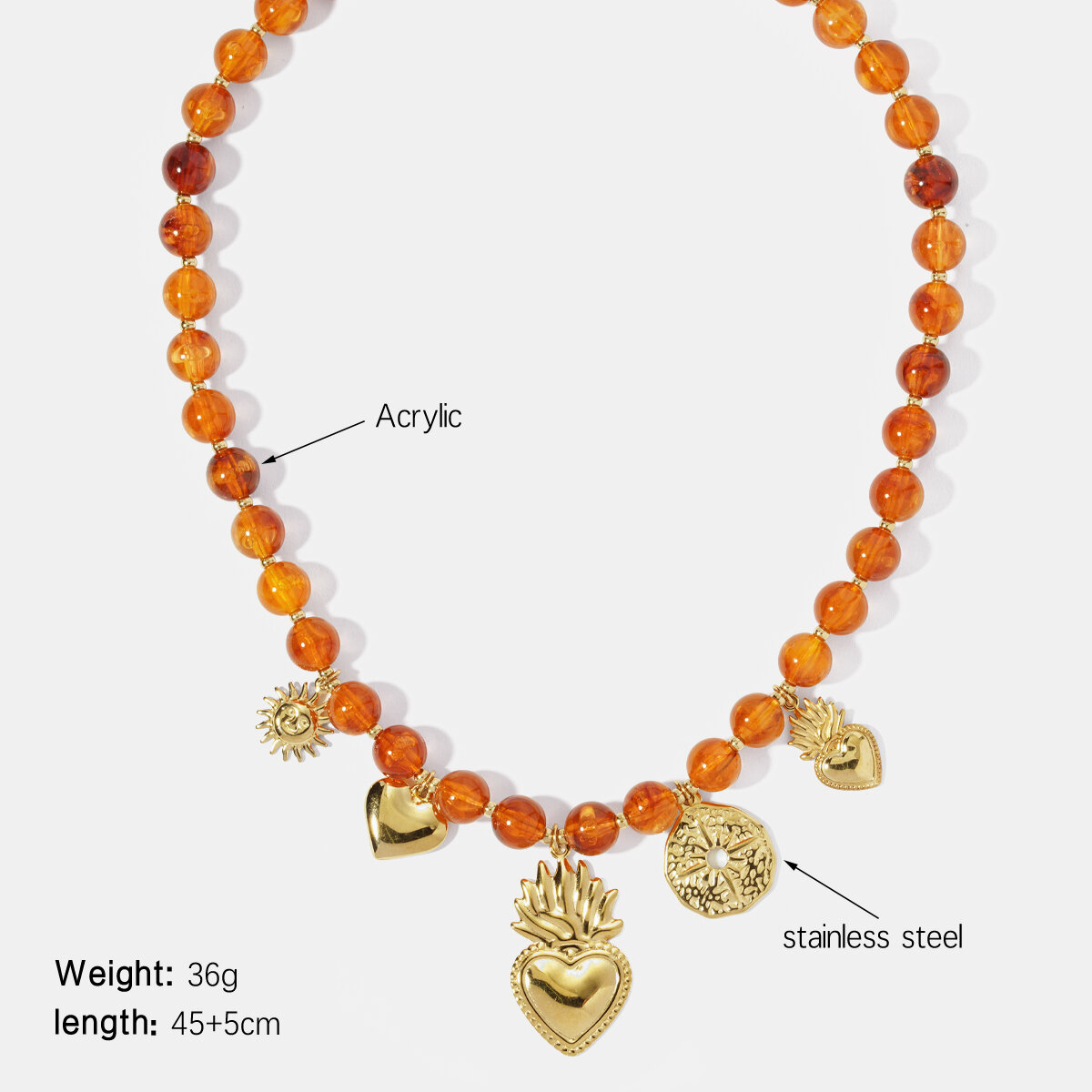 Customize  Retro Heart Beads Acrylic Women's Beaded Necklaces thumbnail 1