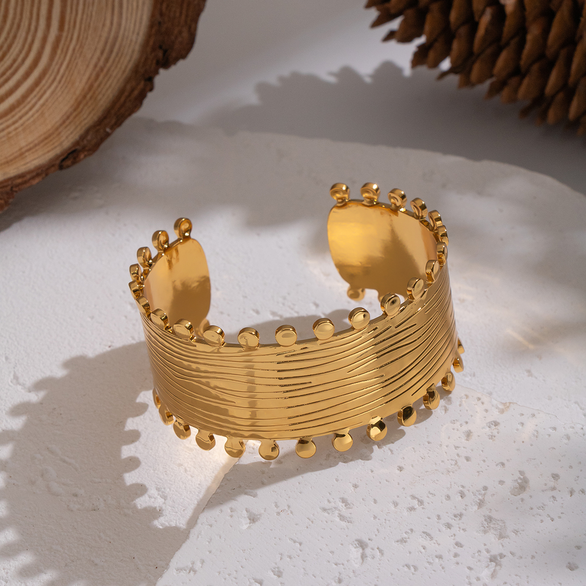 1 Piece Stainless Steel Waterproof Gold Color Cuff Bracelet thumbnail 3