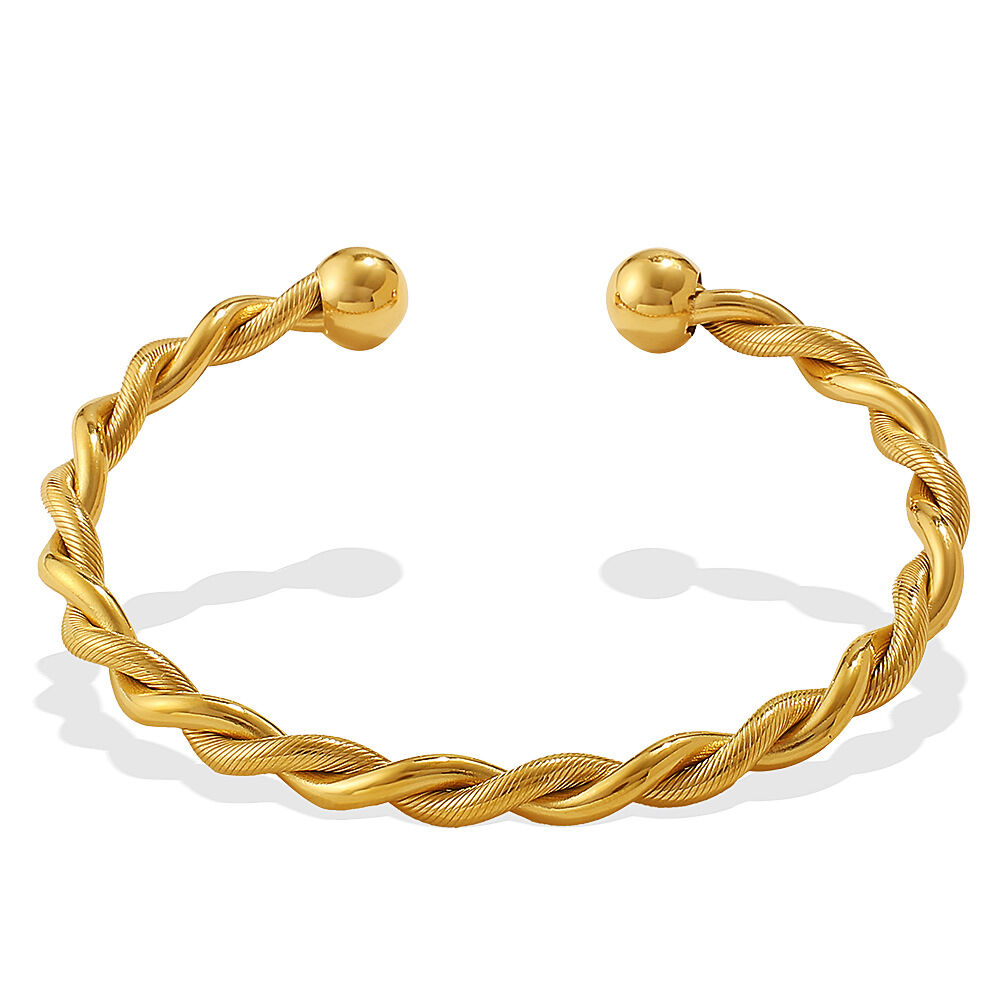 1 Piece Twisted Shape Stainless Steel Waterproof Gold Color Cuff Bracelet thumbnail 5
