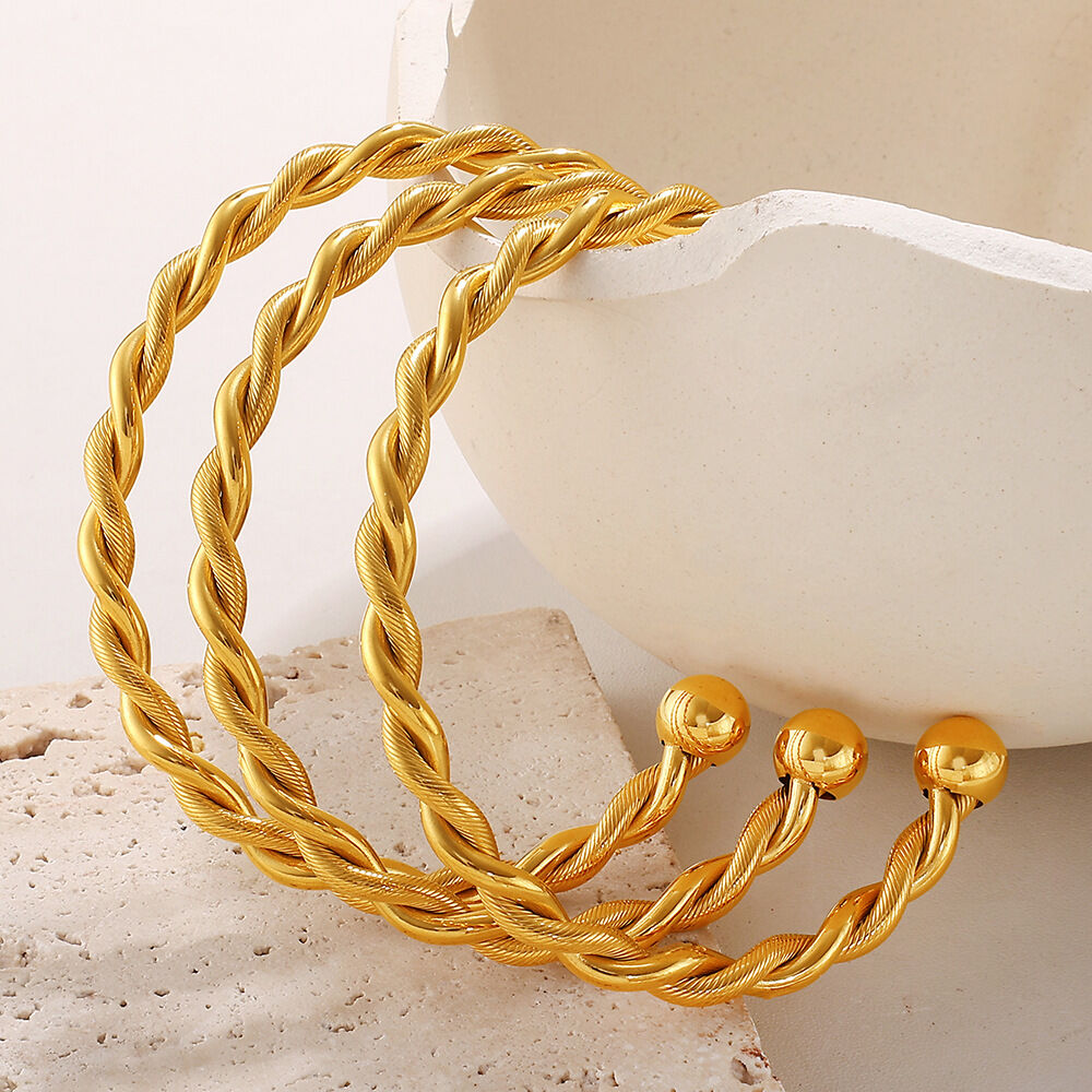 1 Piece Twisted Shape Stainless Steel Waterproof Gold Color Cuff Bracelet thumbnail 3